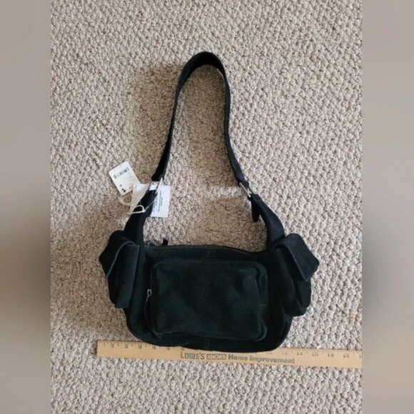 Free People NWT Siren Suede Leather Boho Shoulder Tote Black bag - Picture 6 of 9